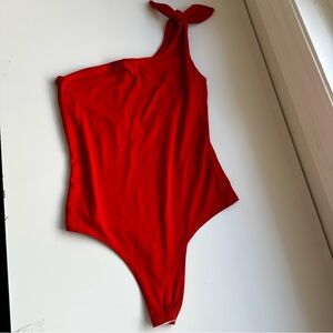 Gaze Red One Shoulder Bodysuit Size S Tie Strap